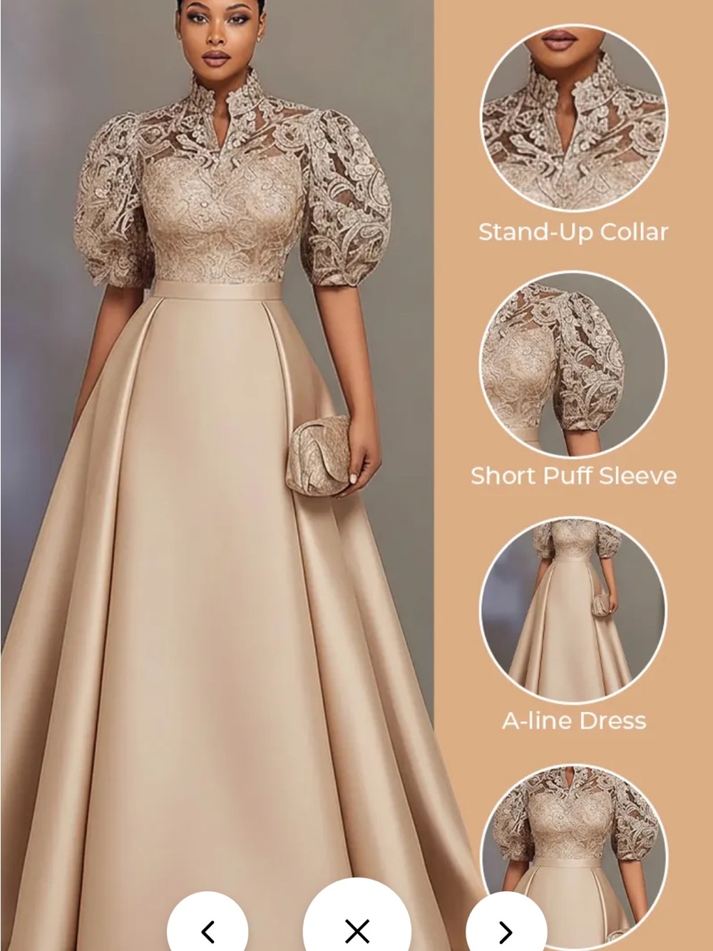 Elegant Champagne A-Line Dress with Lace Bodice